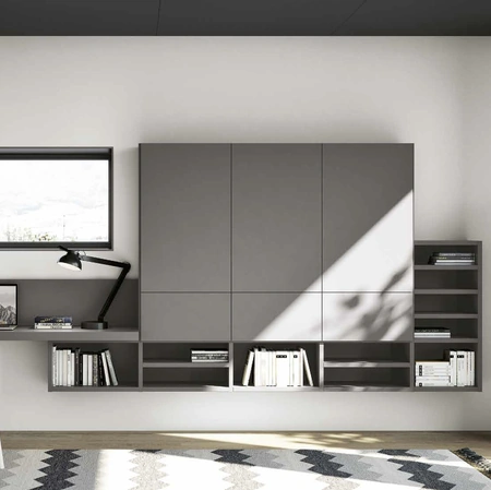 Parete Attrezzata sospesa in laccato opaco con scrivania Living 851 di Spagnol Mobili