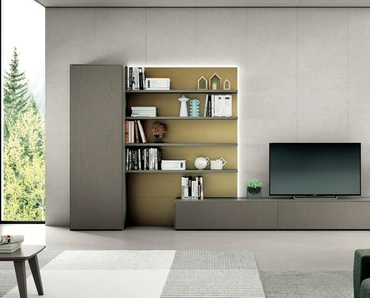 Parete Attrezzata Living 863 in laccato opaco e gessato Fango di Spagnol Mobili
