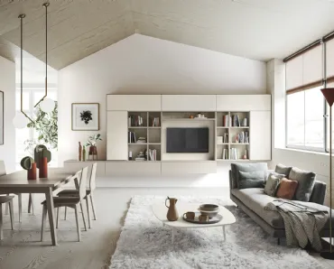 Parete Attrezzata sospesa in legno laccato opaco M06 Maestrale di Scandola