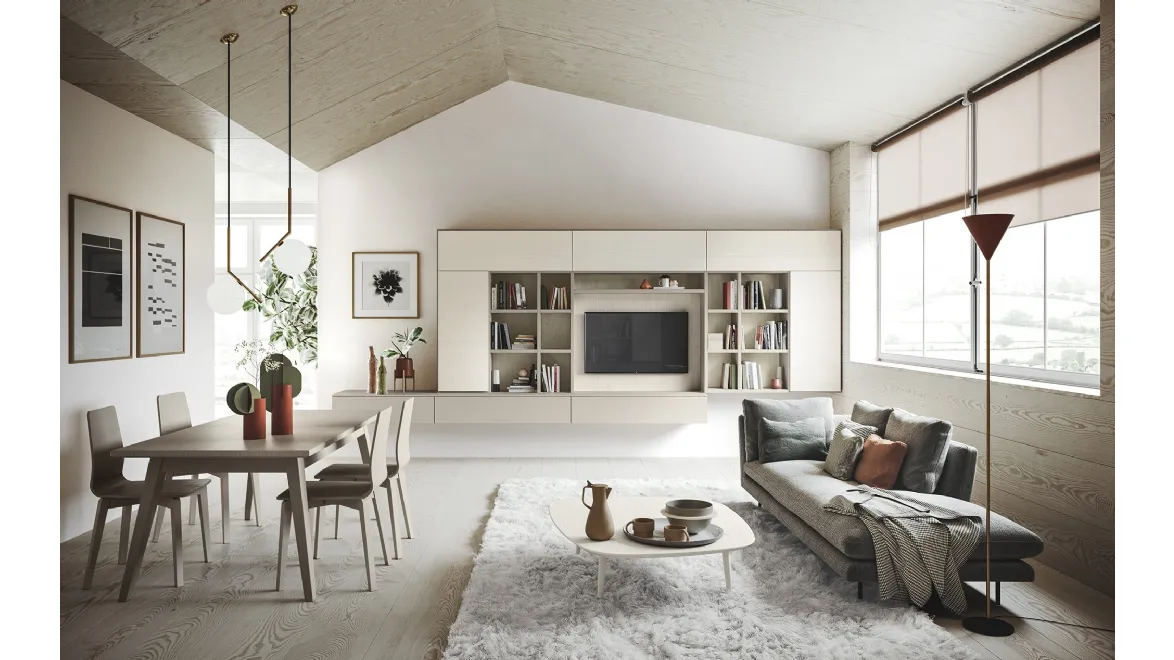 Parete Attrezzata sospesa in legno laccato opaco M06 Maestrale di Scandola