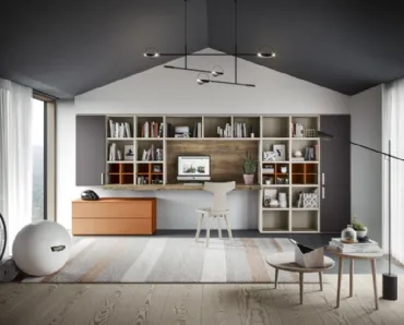 Parete Attrezzata con scrivania in legno e laccato opaco M07 Maestrale di Scandola