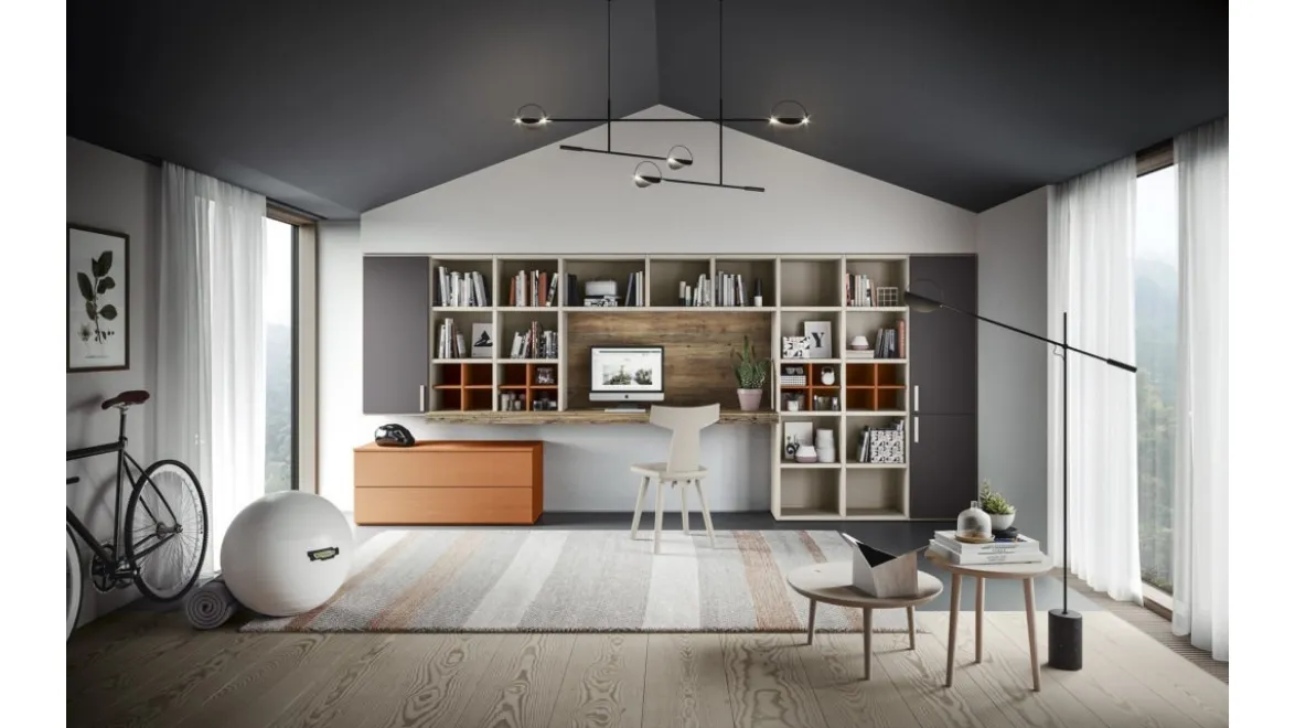 Parete Attrezzata con scrivania in legno e laccato opaco M07 Maestrale di Scandola
