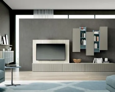 Parete Attrezzata Living 816 in laccato opaco e melaminico di Spagnol Mobili