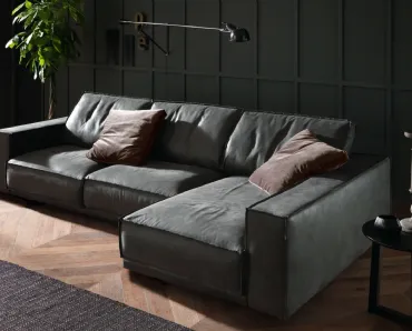 Divano in pelle con penisola Rafael New di Valentini