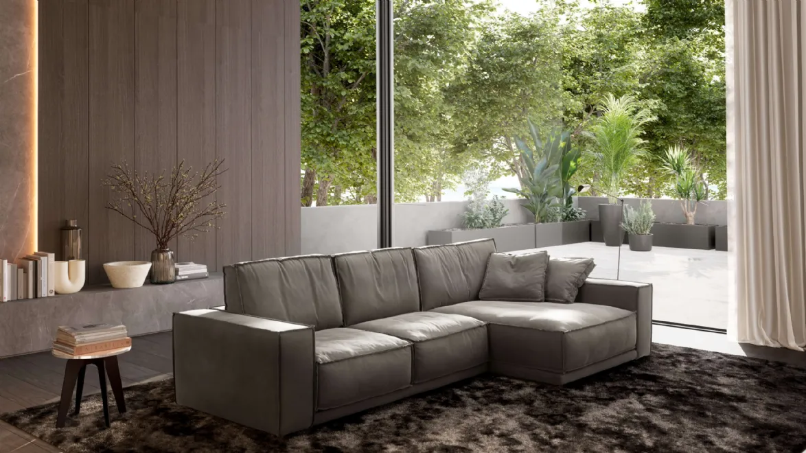 Divano in pelle con penisola Rafael New di Valentini