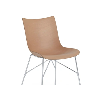 Sedia P Wood in legno chiaro con struttura cromata di Kartell