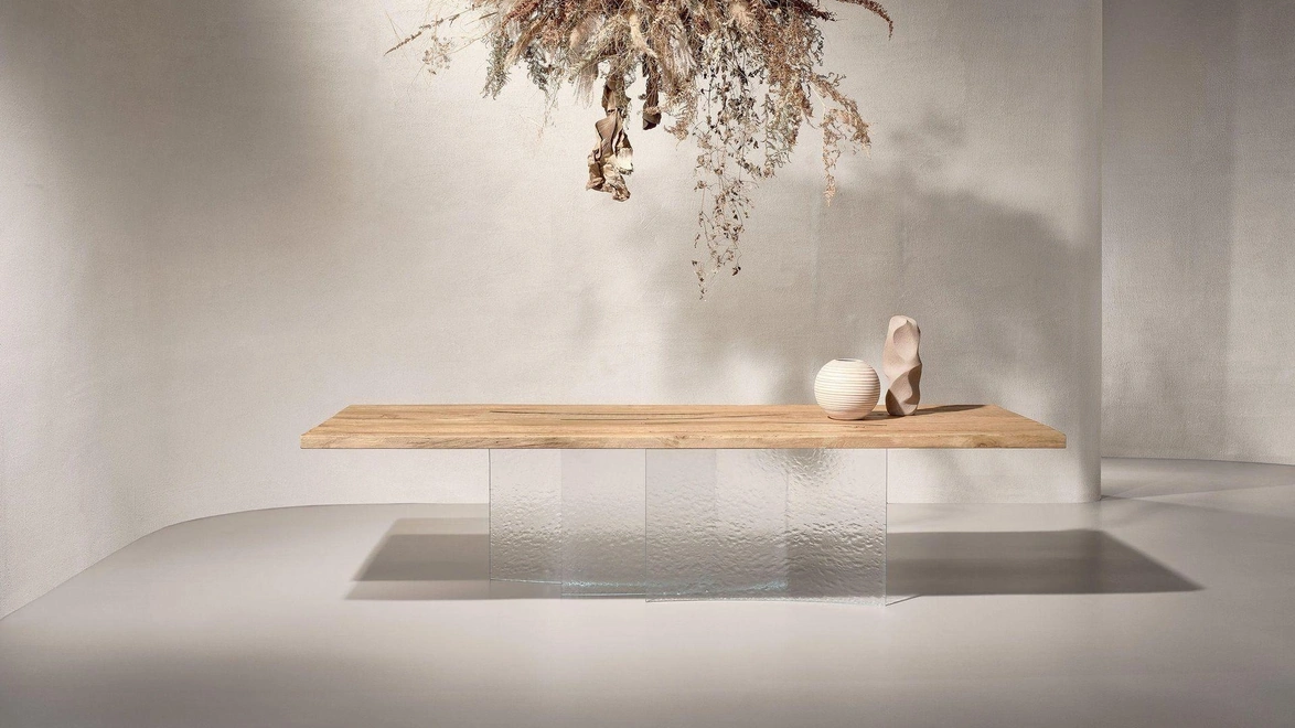 Tavolo Fontana in legno secolare e vetro di Nature Design