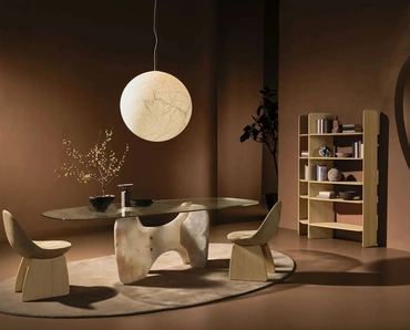 Tavolo Tribe Onyx in vetro con base in onice di Nature Design