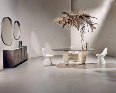 Tavolo Tribe Stone con top in vetro e base in marmo di Nature Design