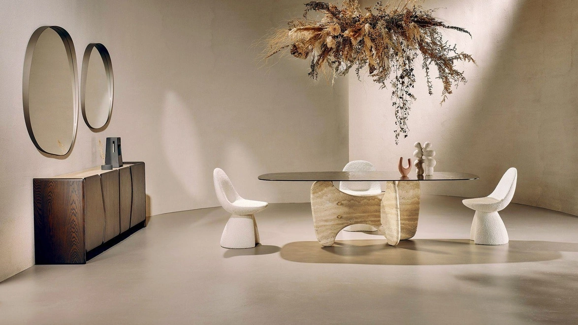 Tavolo Tribe Stone in vetro con base in marmo di Nature Design