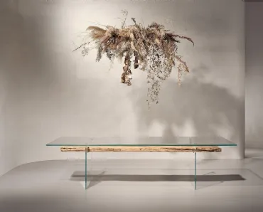 Tavolo Unique in vetro e legno secolare naturale di Nature Design