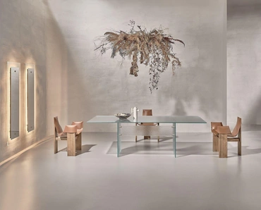 Tavolo di design Waterfall in vetro cotto extrachiaro di Nature Design