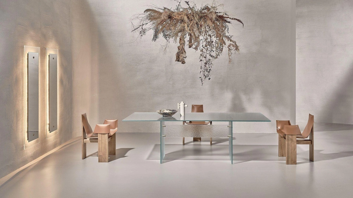 Tavolo di design Waterfall in vetro cotto extrachiaro di Nature Design