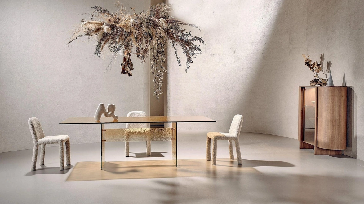 Tavolo di design Waterfall in vetro cotto extrachiaro di Nature Design