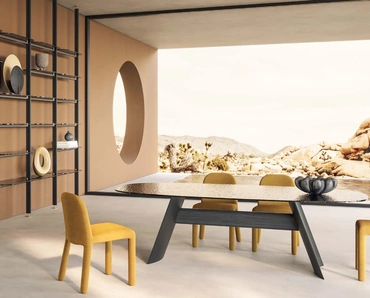 Tavolo Wave in vetro cotto Fumé con base in Rovere Nero e metallo di Nature Design