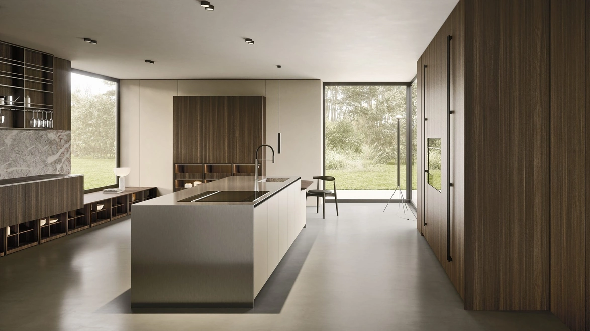 Cucina Design con isola C01 in legno e laccato di Copat Life