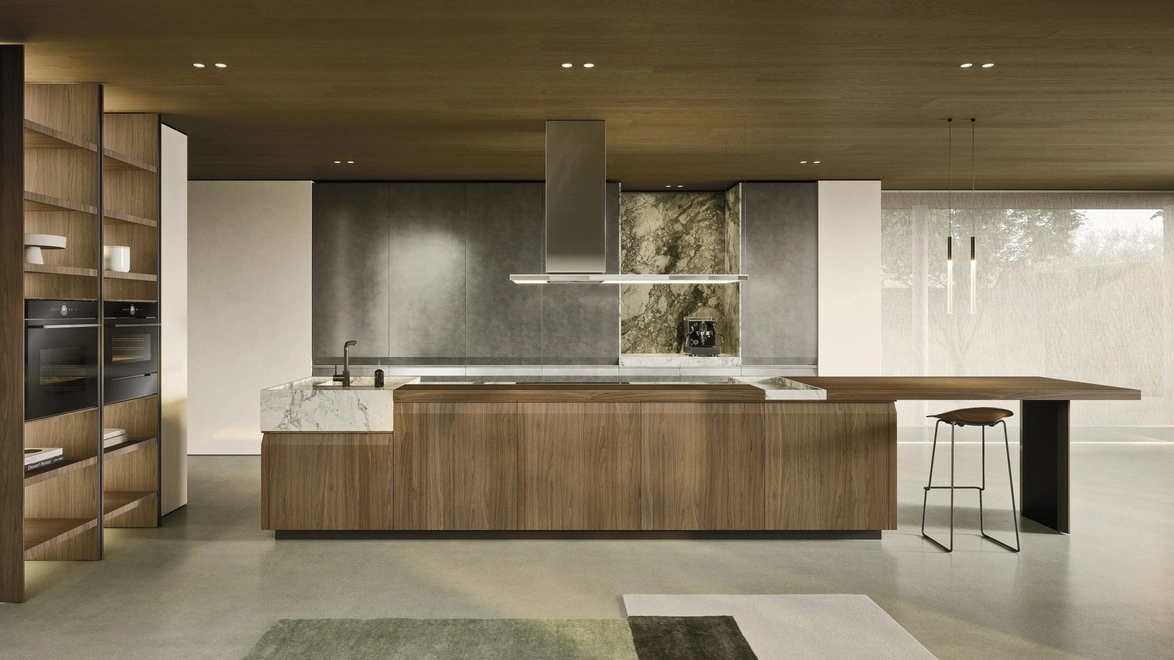 Cucina Design con isola C02 in legno e laccato di Copat Life