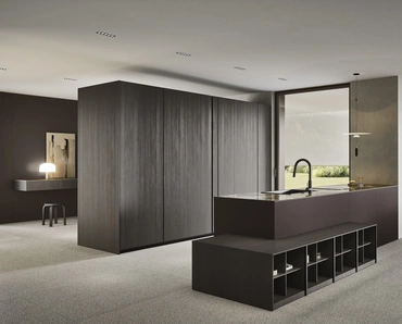 Cucina Design con penisola C04 in laccato e legno di Copat Life