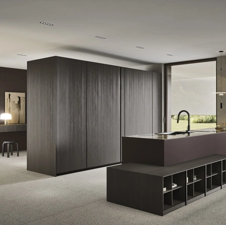 Cucina Design con penisola C04 in laccato e legno di Copat Life