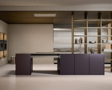 Cucina Design con penisola C07 in laccato, legno e acciaio di Copat Life