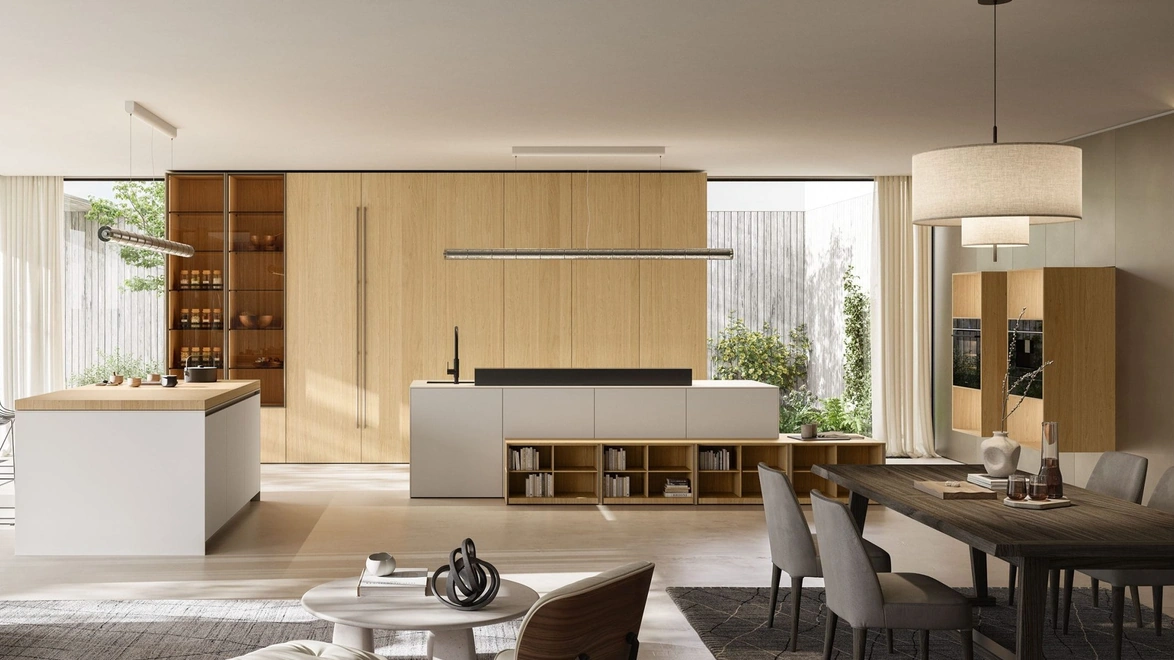 Cucina Design con isola C12 in laccato e legno di Copat Life