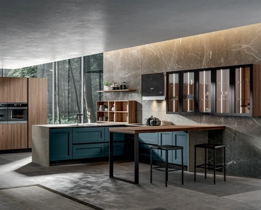 Cucina Moderna Boston con penisola in laccato e melaminico di Home Cucine