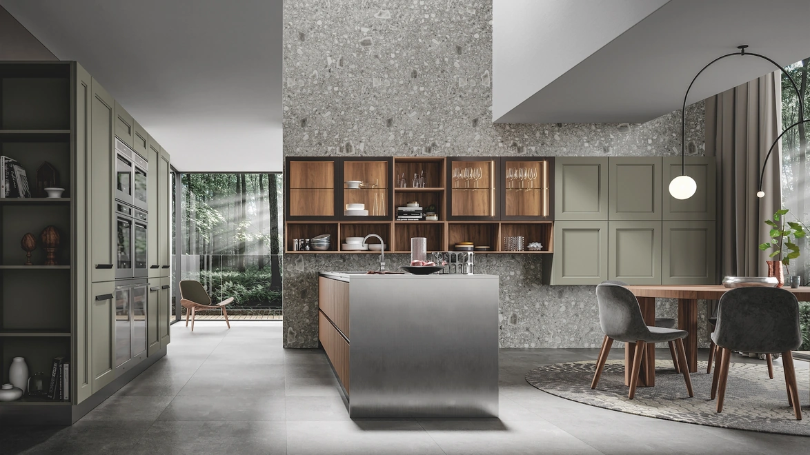 Cucina Moderna Boston con penisola in laccato e melaminico di Home Cucine