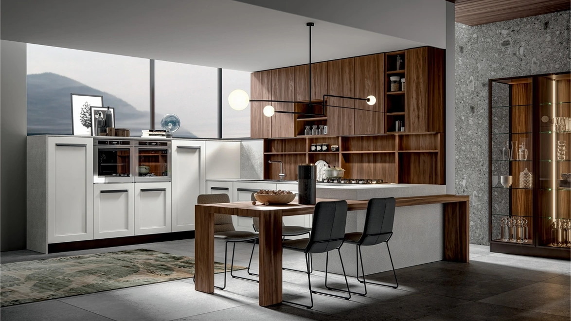 Cucina Moderna Boston con penisola in laccato e melaminico di Home Cucine