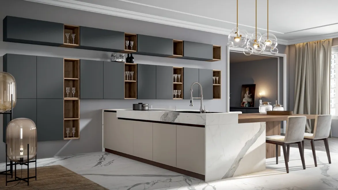 Cucina Moderna Era con penisola in PVC laccato opaco di Home Cucine