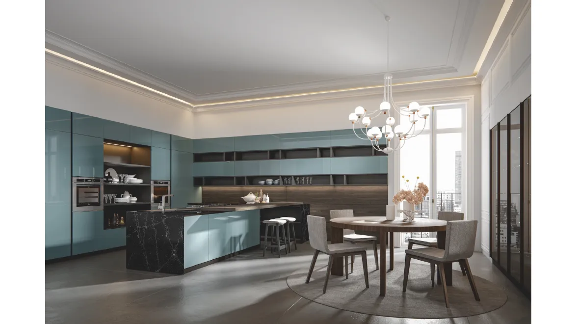 Cucina Moderna Era con penisola in PVC laccato opaco di Home Cucine