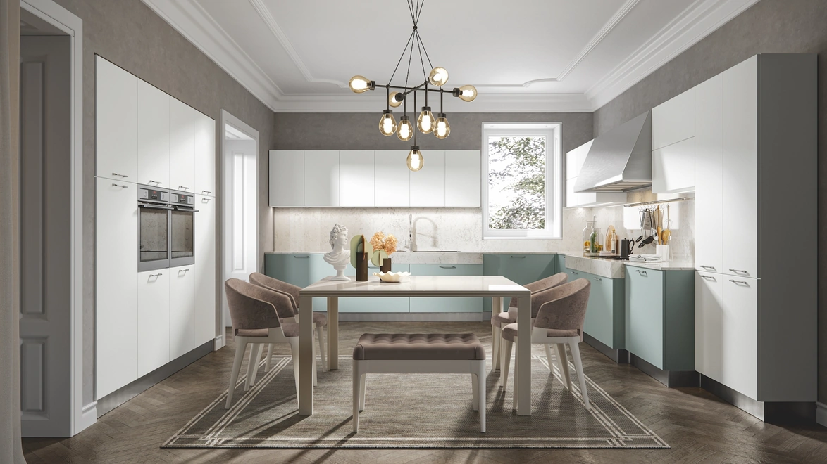Cucina Moderna Era angolare in PVC laccato opaco di Home Cucine