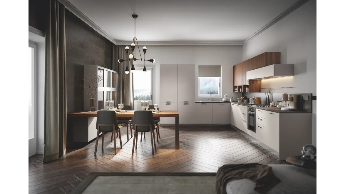 Cucina Moderna Genesi angolare in finitura pet Duna di Home Cucine