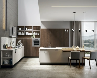 Cucina Moderna Genesi con isola in finitura pet Duna di Home Cucine