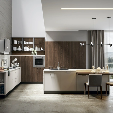 Cucina Moderna Genesi con isola in finitura pet Duna di Home Cucine