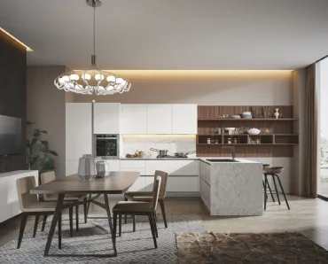 Cucina Moderna Genesi con penisola in pet Camelia di Home Cucine