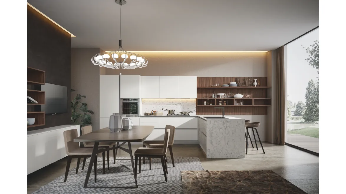 Cucina Moderna Genesi con penisola in pet Camelia di Home Cucine