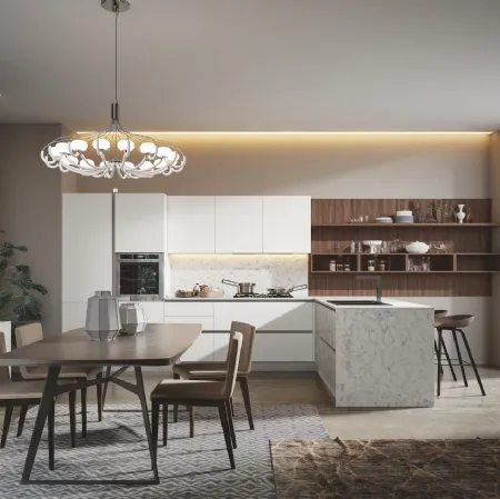 Cucina Moderna Genesi con penisola in pet Camelia di Home Cucine