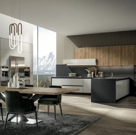 Cucina Moderna Genesi con penisola in pet Duna di Home Cucine