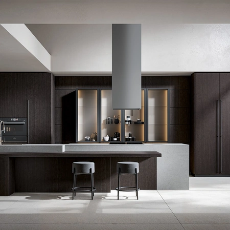 Cucina Moderna Infinity in essenza Carbon con isola di Home Cucine