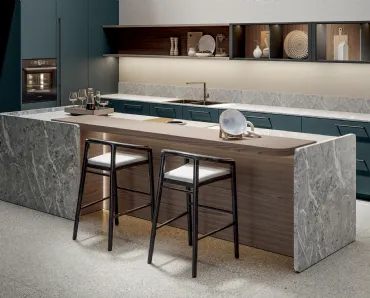 Cucina Moderna Infinity in laccato Mare con isola di Home Cucine