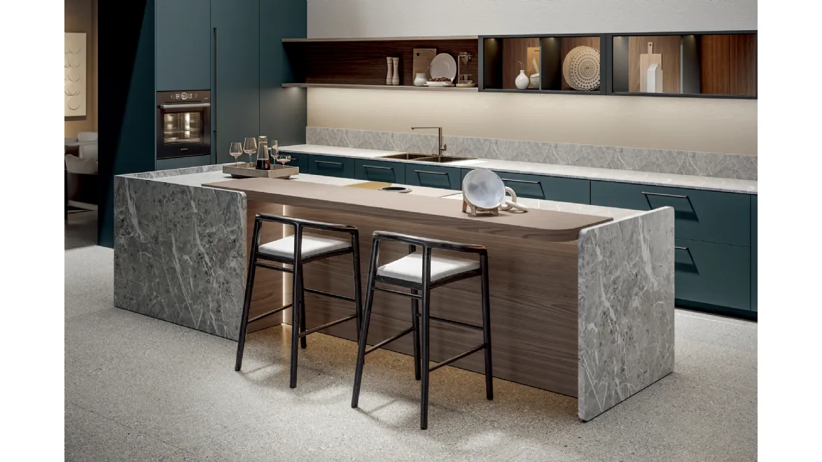 Cucina Moderna Infinity in laccato Mare con isola di Home Cucine