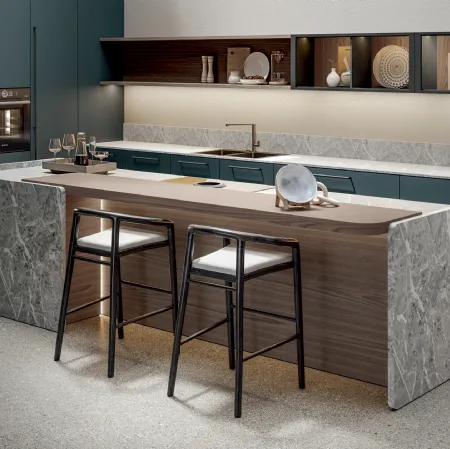 Cucina Moderna Infinity in laccato Mare con isola di Home Cucine