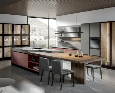 Cucina Moderna Klee in laccato Rosa con isola di Home Cucine