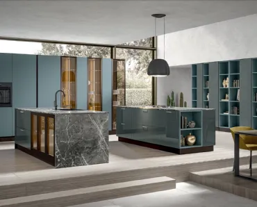 Cucina Moderna in laccato opaco Klee con doppia isola in laccato lucido di Home Cucine