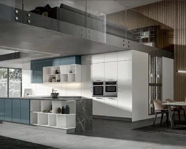 Cucina Moderna Klee con penisola Navy e Seta di Home Cucine