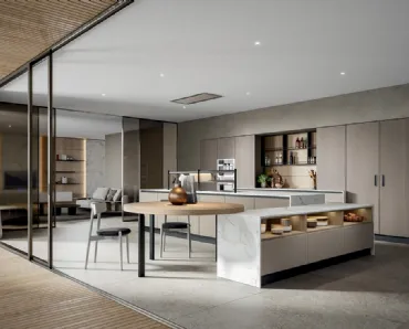 Cucina Moderna Mela con isola in melaminico con top Pandora Calacatta di Home Cucine