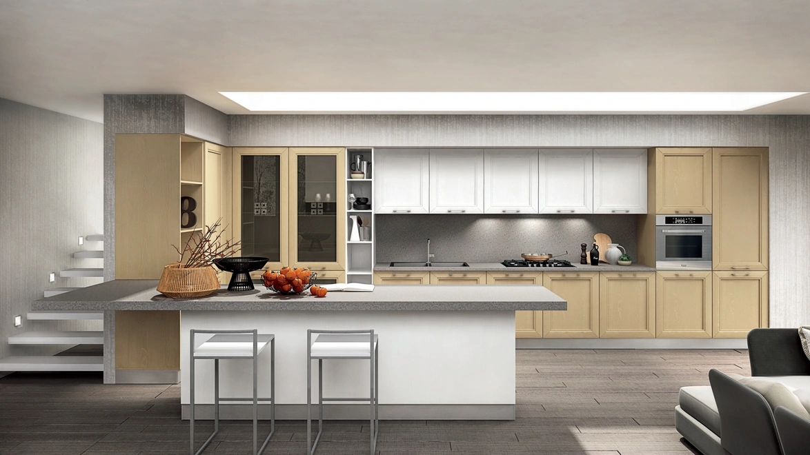 Cucina Moderna in frassino Metropoli con penisola di Home Cucine