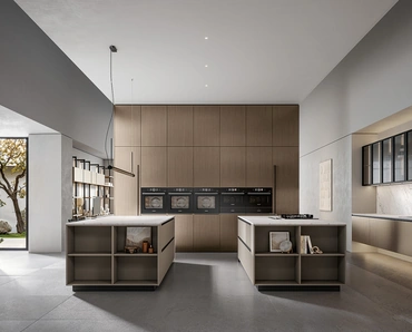 Cucina Moderna Nexa con doppia isola in laminato e pet laccato di Home Cucine