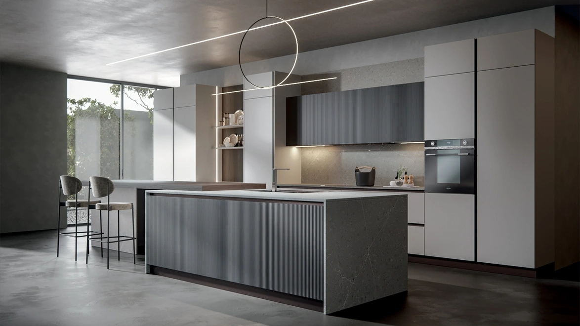 Cucina Moderna Palù con penisola in PVC di Home Cucine