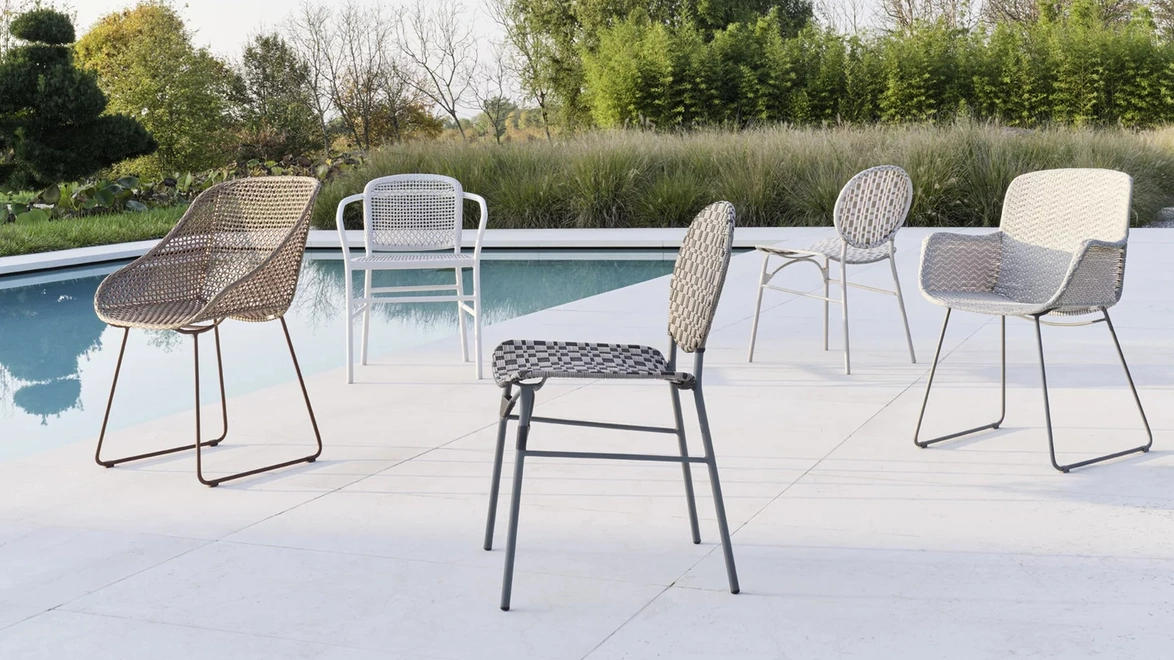 Sedia Colette in acciaio con intreccio in Colette Resin di Gervasoni